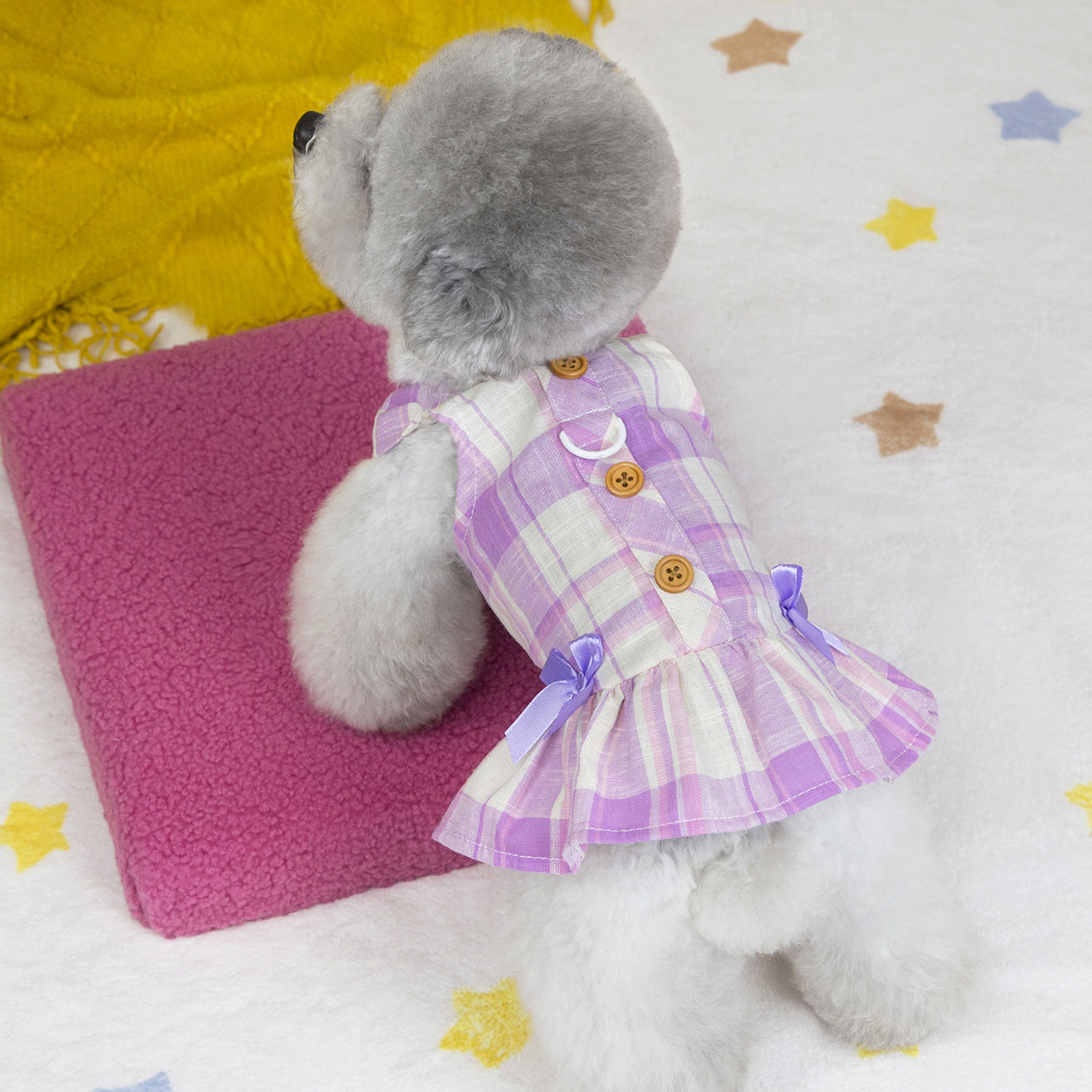 Dog Harness Dress with Leash D-ring, Sweet Cute Dog Dresses Puppy Checkered Clothes Polyester Breathable Summer Pet Doggy Outfits Princess Skirt M D94