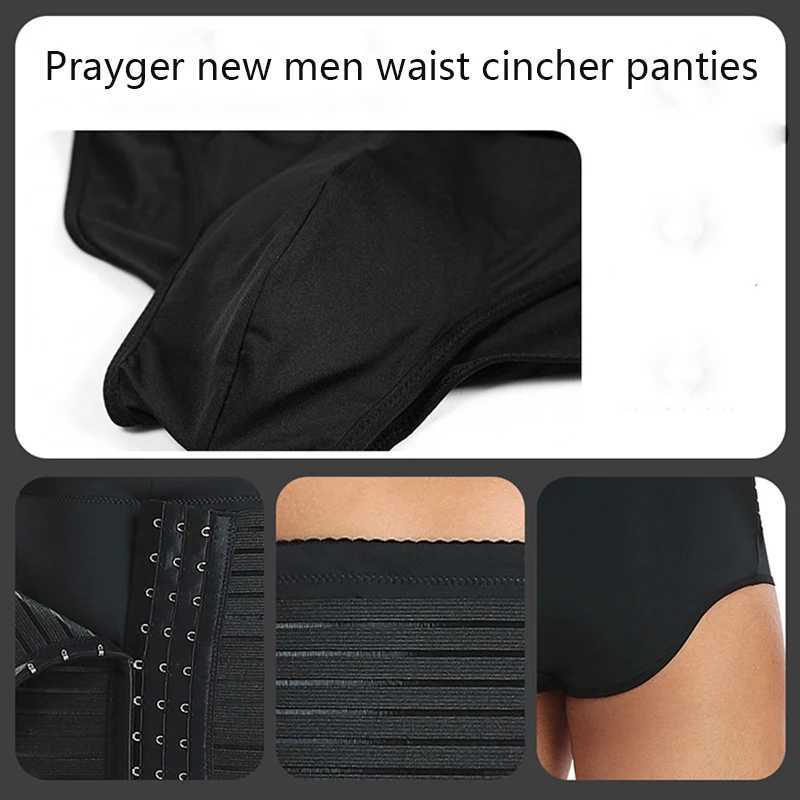 Prayger Men High Waist Shapers Tummy Trimmer Control Panties Hook Slimming Abdominal Underwear W250616