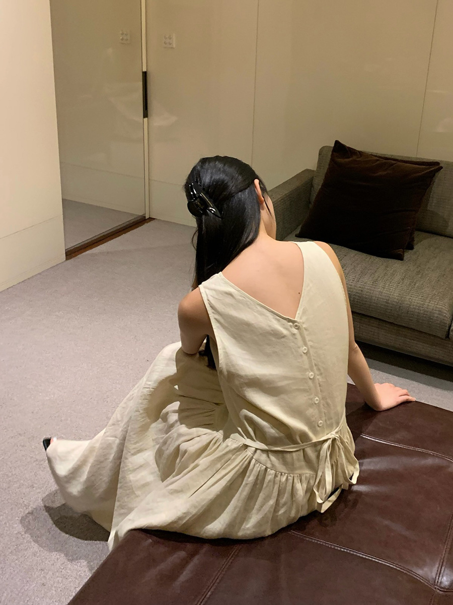 SL100 New Summer A-line Pleated Sleeveless Long Dress