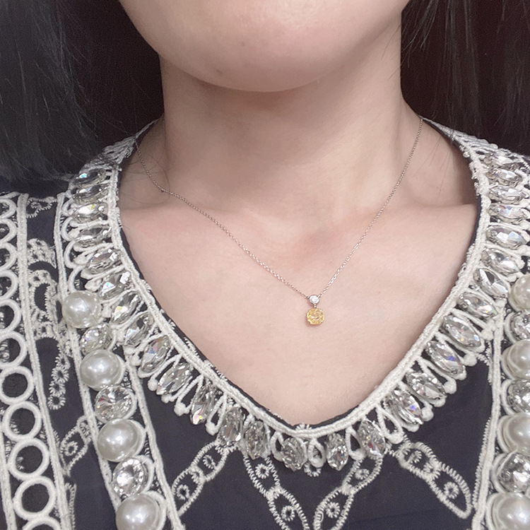 Choucong Brand Square Pendant Luxury Jewelry 925 Sterling Silver Cushion Shape Yellow 5A Cubic Zircon CZ Diamond Gemstones Party Women Clavicle Neckla