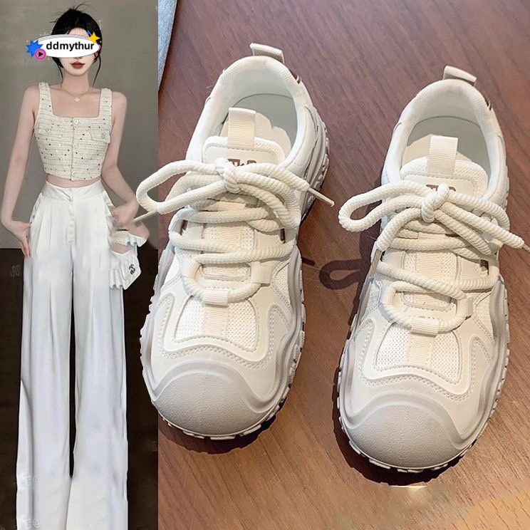 Women's Sneakers 2025 New Summer Thick-Soled Versatile White Soft-Soled Lightweight Running Casual Shoes ddmythur