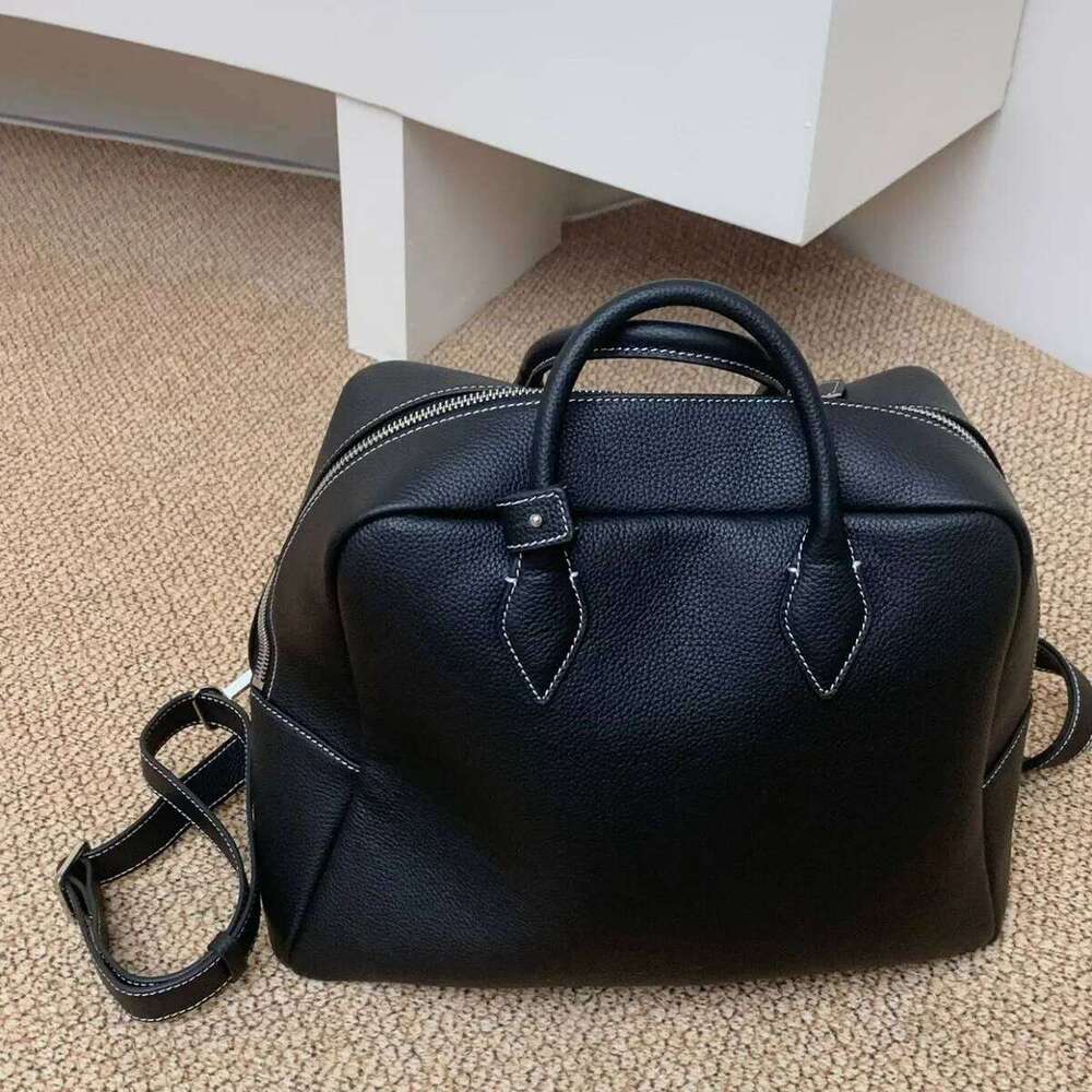 Nichekimsapparel Large Capacity Motorcycle Cow Leather Double Shoulder Commute Backpack Computer Bag From China