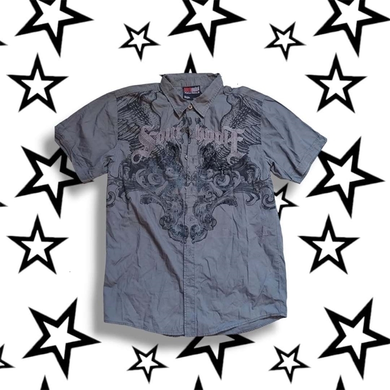 American Streetwear Shirt Y2K Hip-hop Punk Print Polo Shirt for Men and Women Fashion Trend Retro Short Sleeved 250614