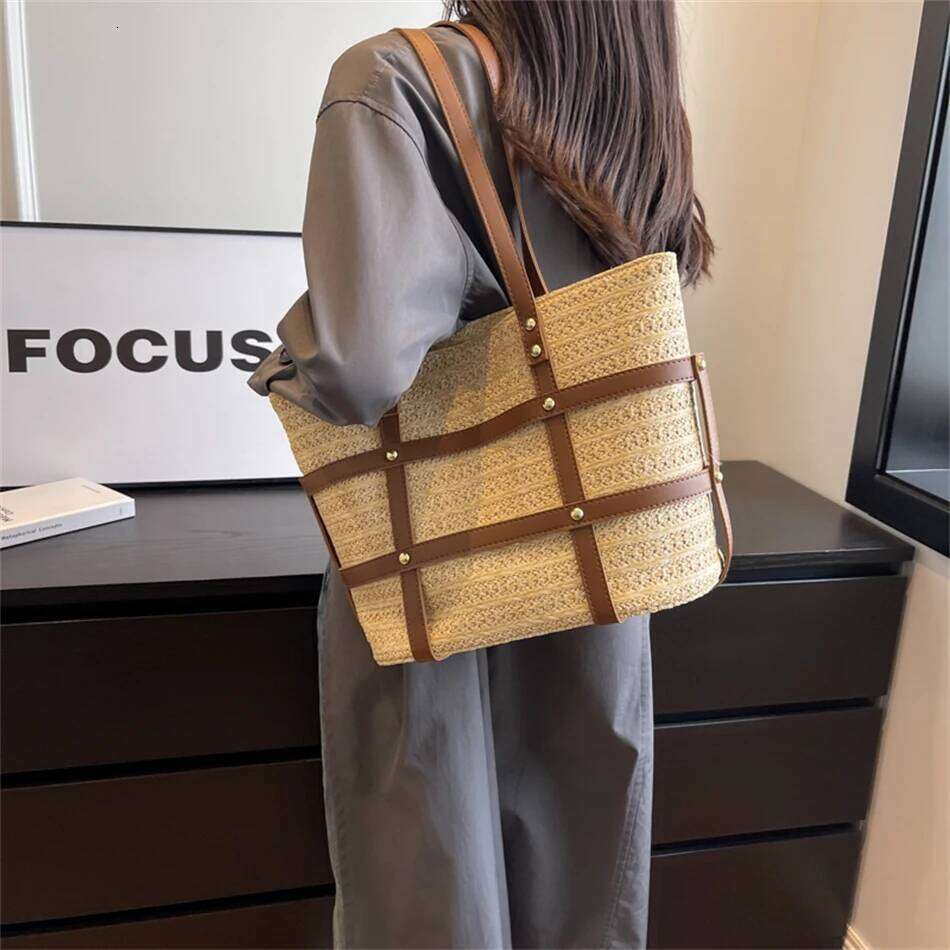 Brand Large Capacity Weave Straw Shoulder Bags For Women Casual Tote Travel Shopper Beach Bag Handmade Handbags
