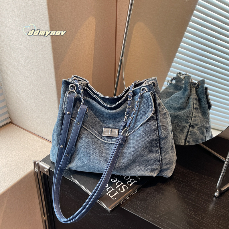 Casual Large Capacity Tote for Women 2025 Summer New Simple Versatile Denim Shoulder Crossbody Bag ddmynov ddmynov