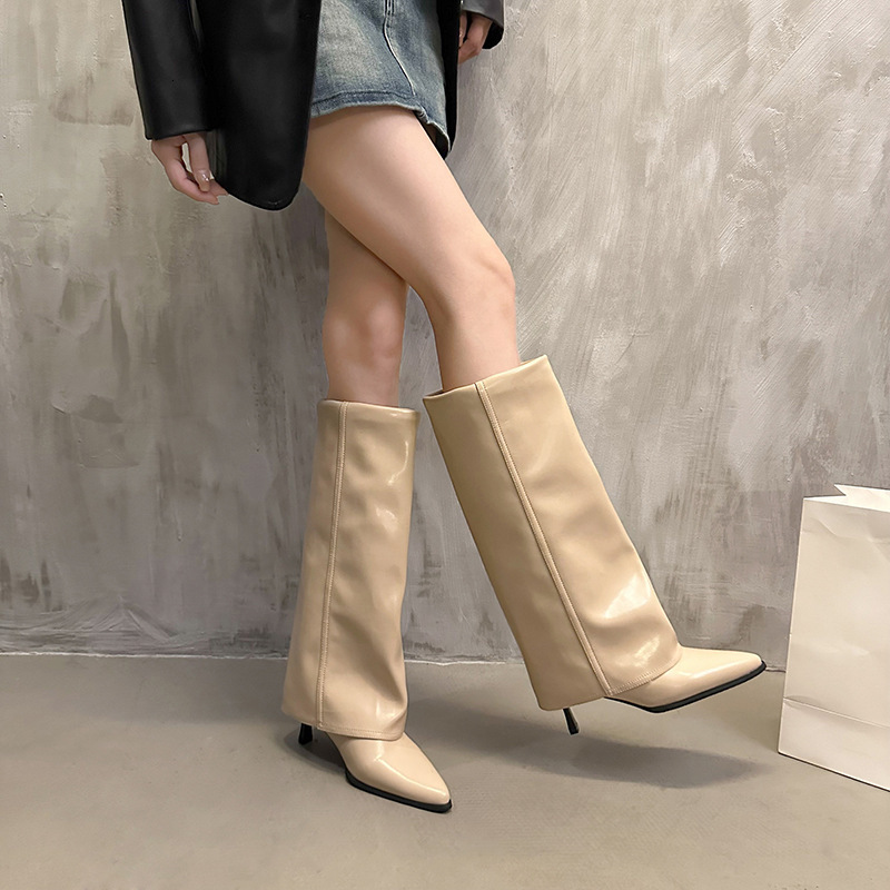 Ddmysports Pointed Toe Stiletto Long Autumn Winter New Off White Slimming High Heel Tube Niche Versatile Fashion Boots For Women Outdoor Shoes