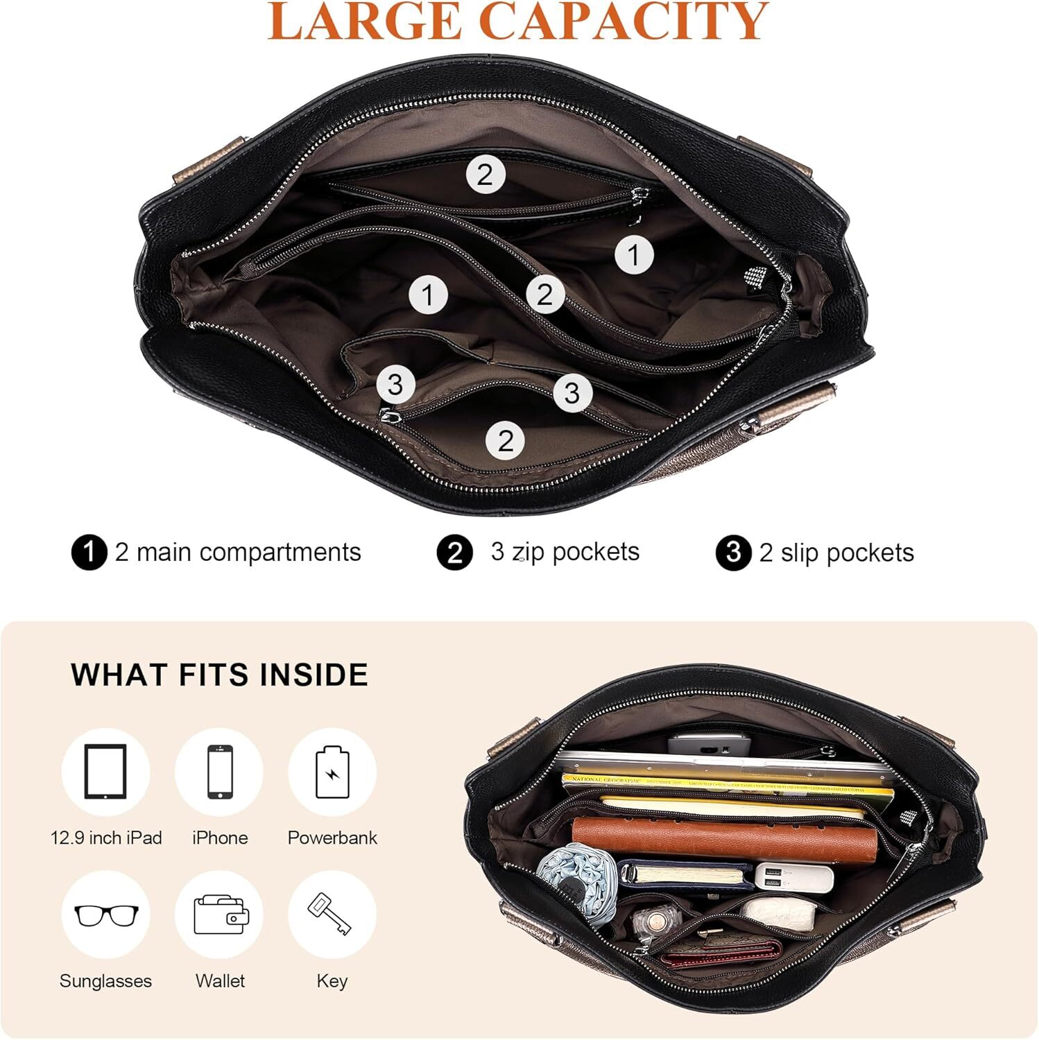 Genuine Leather Handbags for Women Hobo Shoulder Bags Ladies Tote Bag