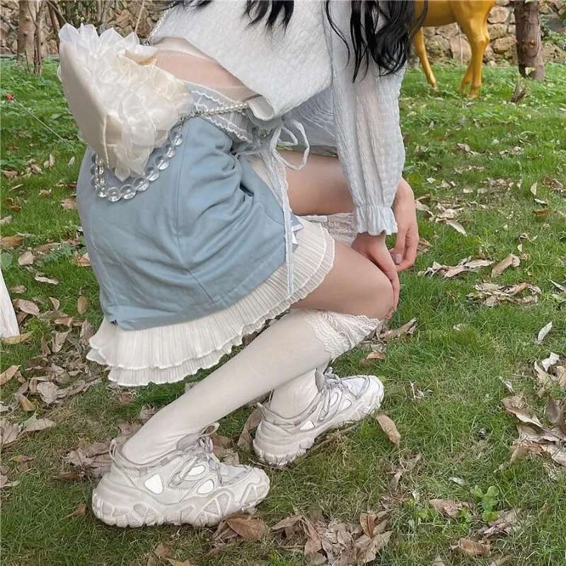 Female Skirts Midi Lace Womens Skirt Patchwork Trend Offer 2025 New In High Quality Korean Fashion Casual Stylish Cheap V On