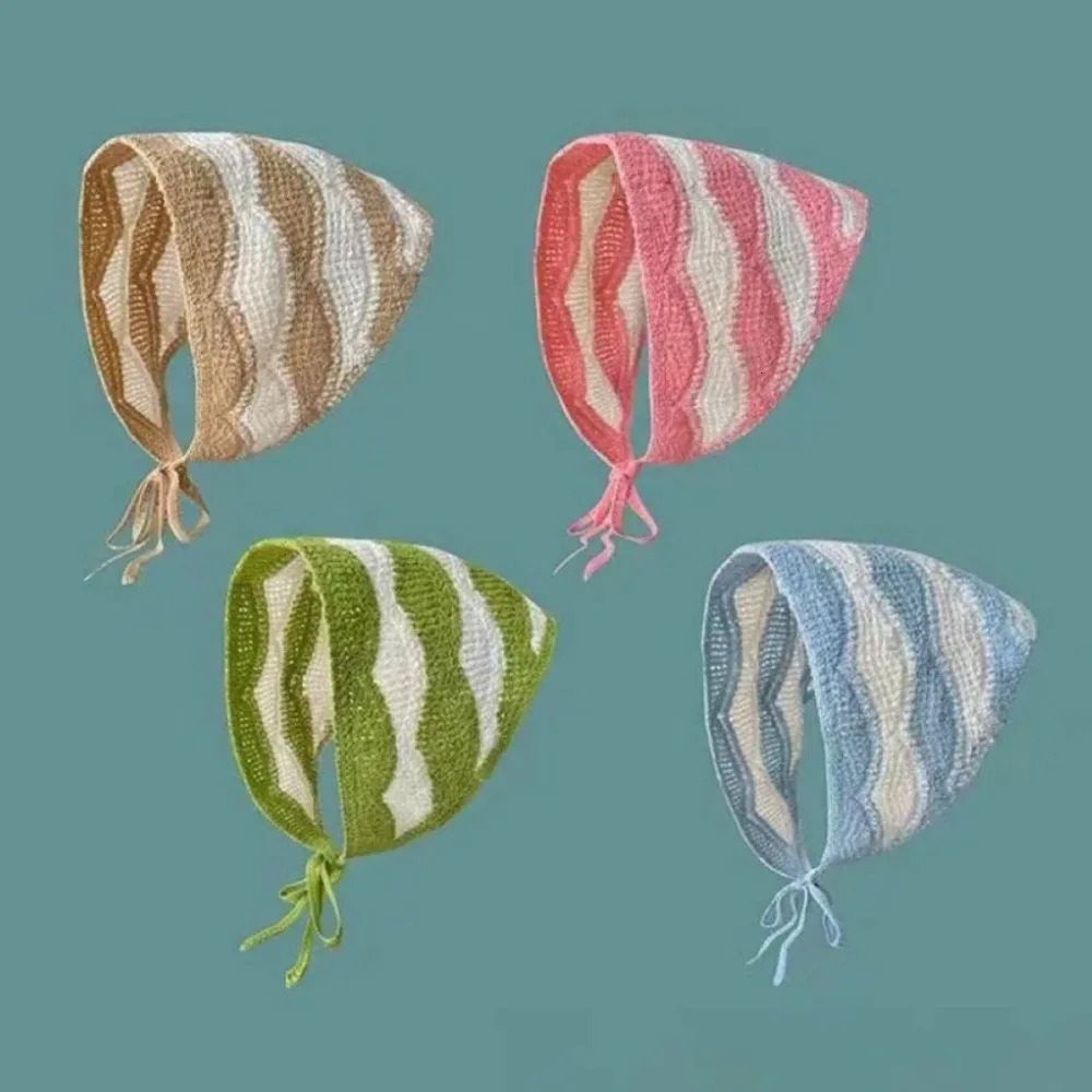 Sweet Knitted Turban French Pastoral Style Colorful Triangle Hair Band Check Wave Hair Accessories Headscarf for Women Girls 250610