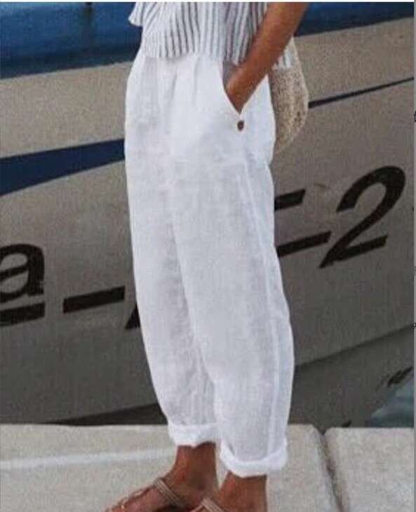 Cotton Linen Solid Color Cuffed Casual Pants with Optional Floral Pattern 2025 New Fashion Trendy Clothing