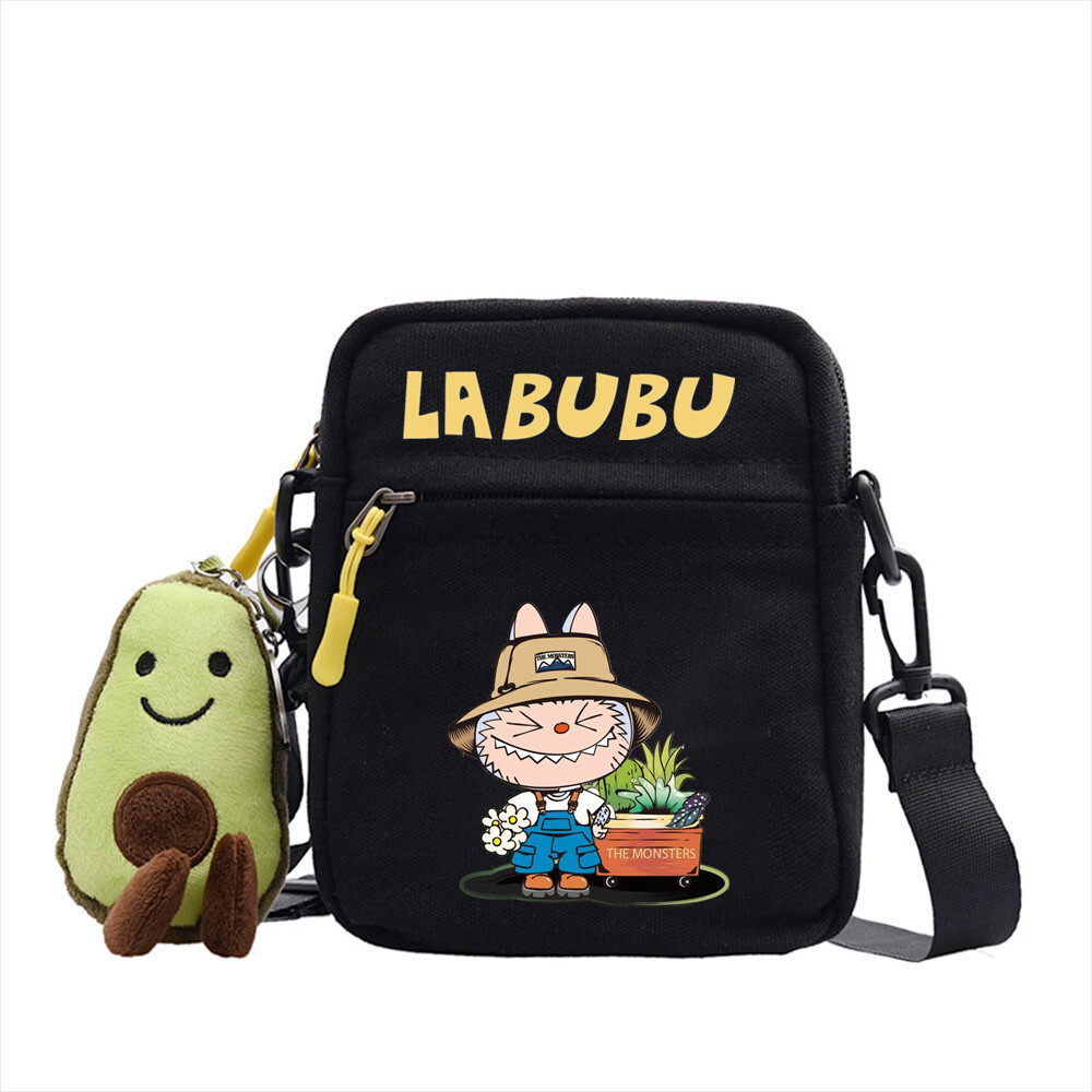 LABUBU Peripheral Small Square Plush Nylon Canvas Lightweight Simple Versatile Crossbody Bag