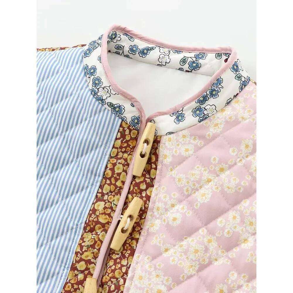 2025 Women Fashion With Pockets Patchwork Jackets Vintage O-Neck Long Sleeves Female Chic Lady Outfits