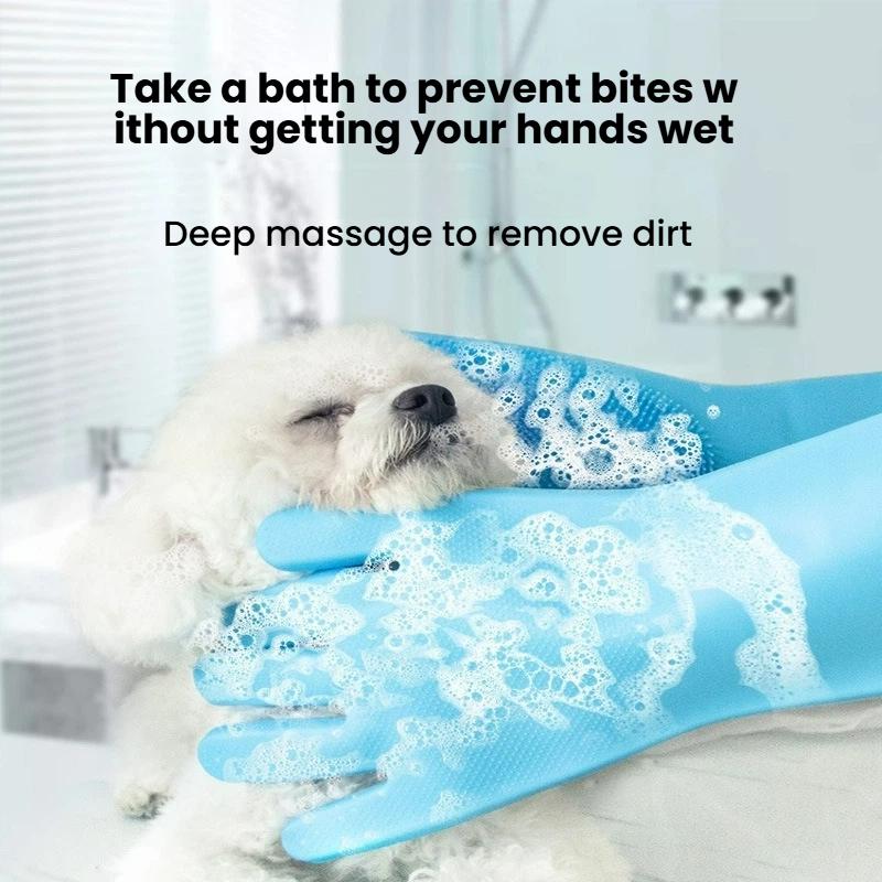 Silicone Pet Grooming & Dishwashing Gloves with Scrubbers - Multi-purpose Heat Resistant Cleaning Gloves for Dogs, Cats, and Kitchen