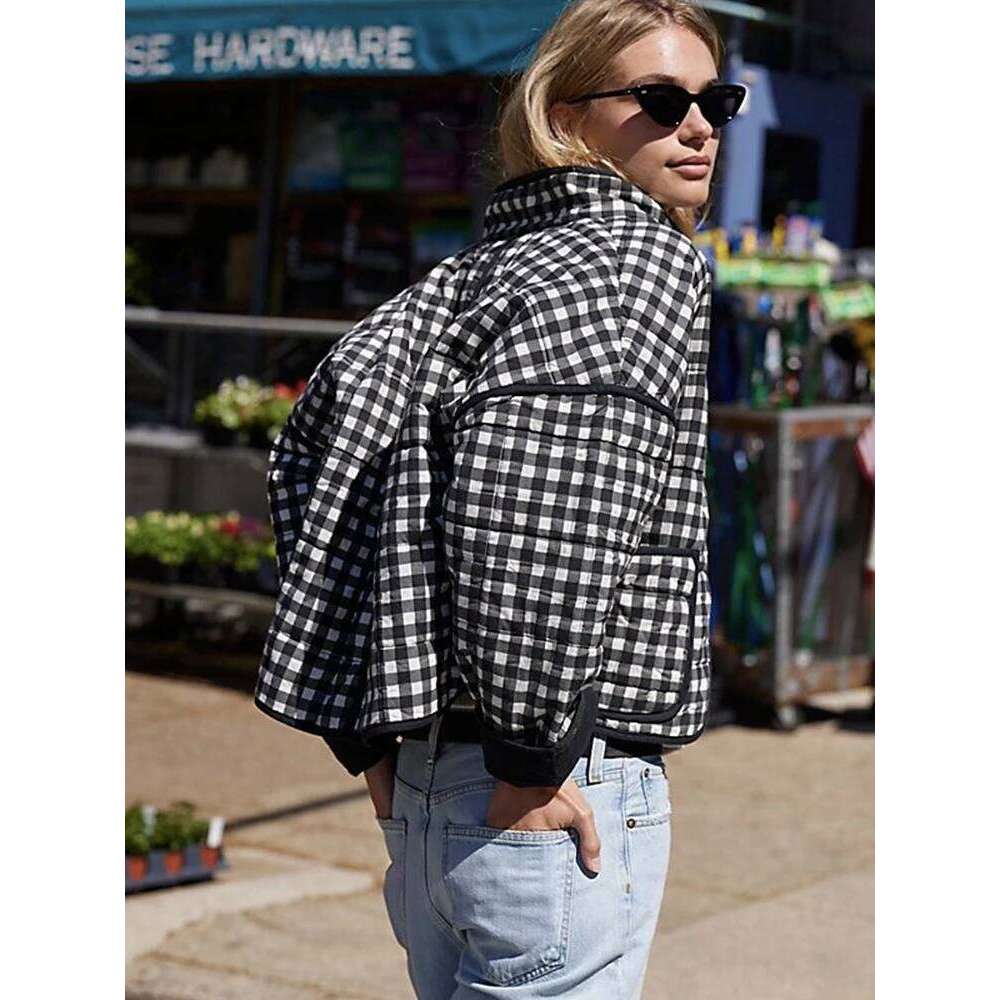 Gypsylady Plaid Retro Padded Jacket Loose O-neck Autumn Pocket Long Sleeve Green Women Ladies Streetwear Jackets Coat New