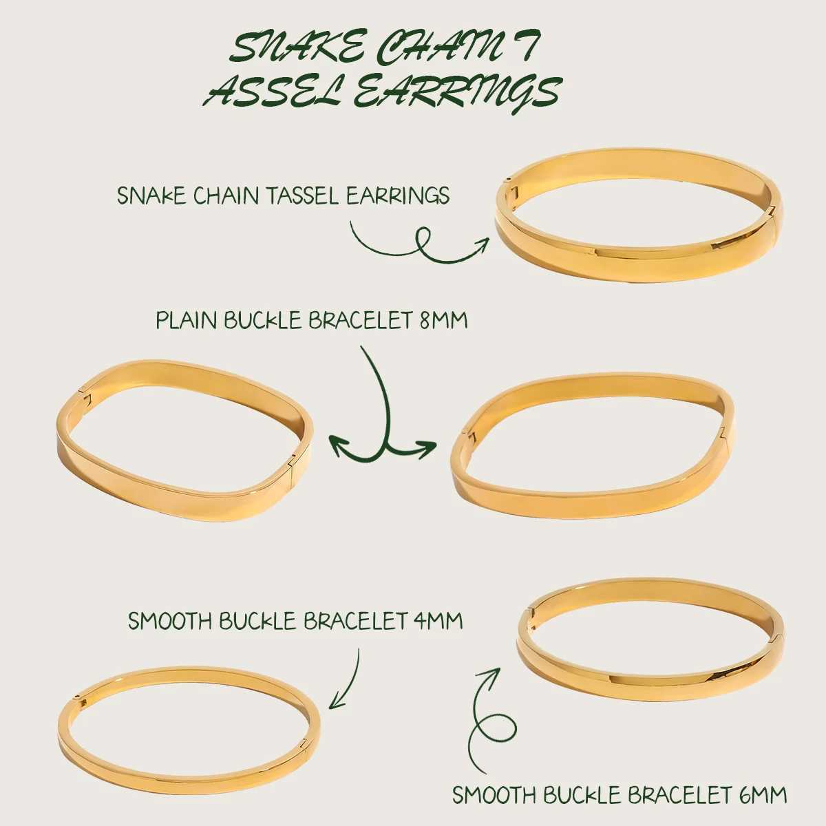 18k Gold Plated Smooth Steel Curved Square Smooth Buckle Bangle Cuff Femme Waterproof Rust Proof Jewelry Bijoux Z250616