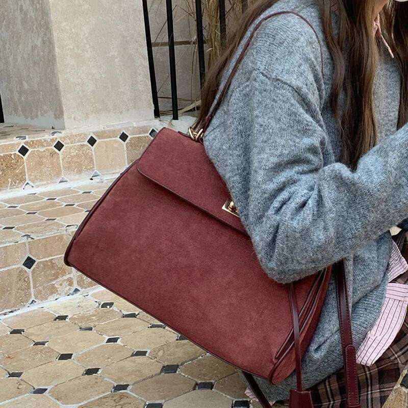 Vintage Faux Suede Women Handbag Large Capacity Winter Commuter Female Shoulder Messenger Bag Big Ladies Totes
