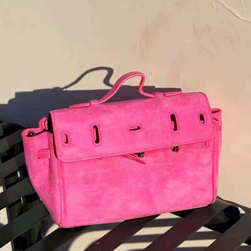 Women's Bags Designer England Style Faux Suede Bags For Women Designer Handbags Purses New In Belt Buckle Top Handle Wide Straps Shoulder