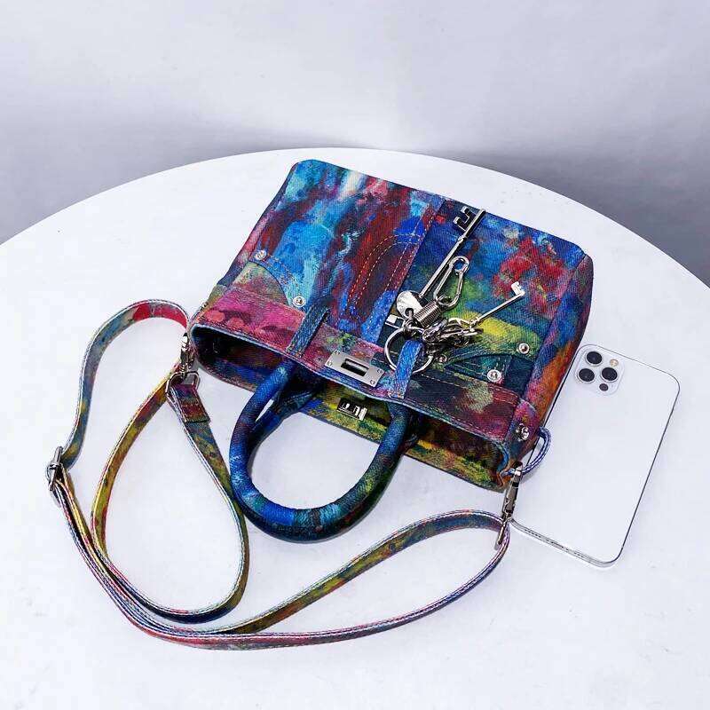 Women's Bags Designer Casual Rainbow Small Denim Bags For Women Designer Handbags Purses New In Washing Process Key Pendant Cloth Shoulder