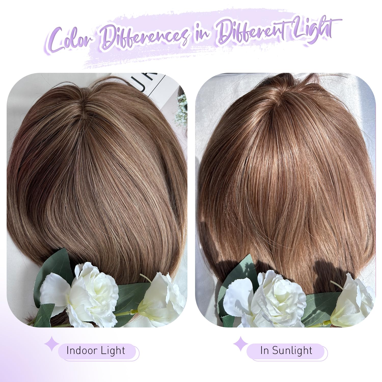 Female human hair wig patches, female short hair Bob Natura wig headwear with bangs side hair sparse synthetic headwear