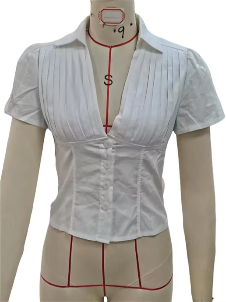 Women Summer Tops Fashion Style V-Neck Button Down Short Sleeve Shirts Casual Chic Blouses 250614