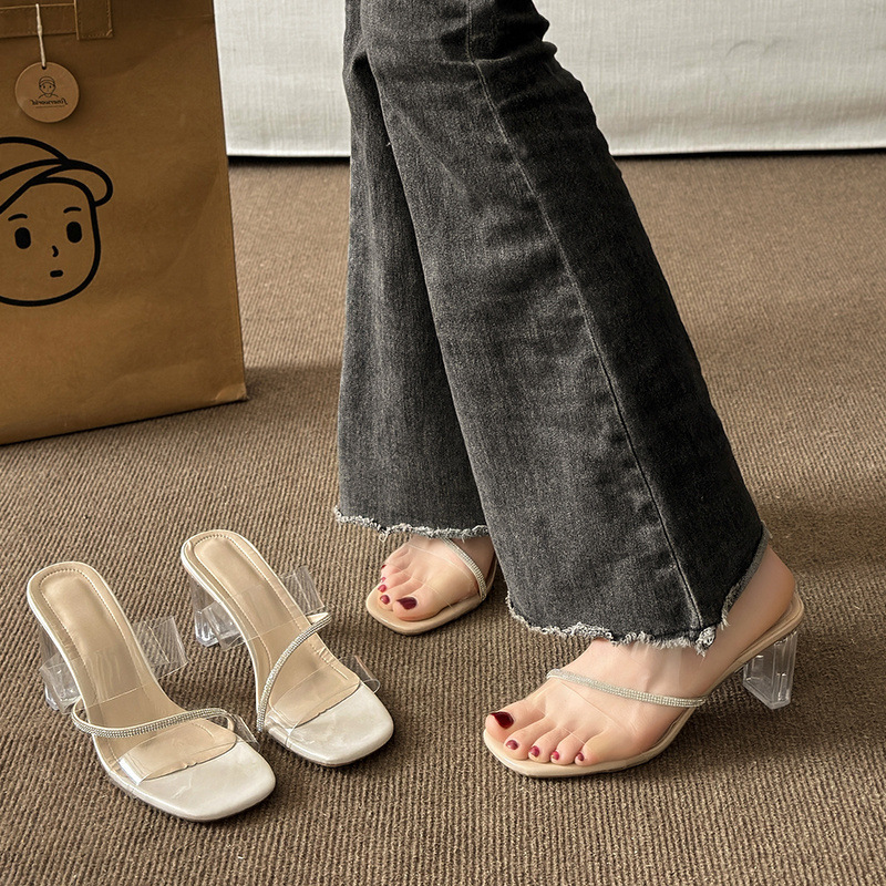 Women's Outdoor Summer New Shoes Fashion Round Head Thick Heel Crystal Women's Slippers Designer Sandals Women's Sandals