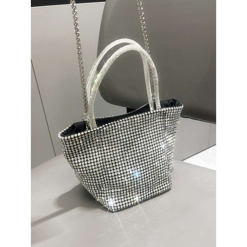Women's Shiny Rhinestone Handmade Designer Evening Chain Tote Bag