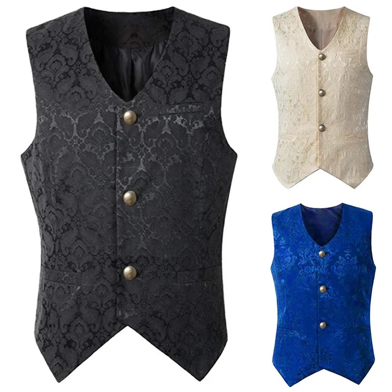 Vest Men Renaissance Steampunk Coat Gothic Jacquard Waistcoat Single Breasted Business Formal Dress Vest for Suit 250614