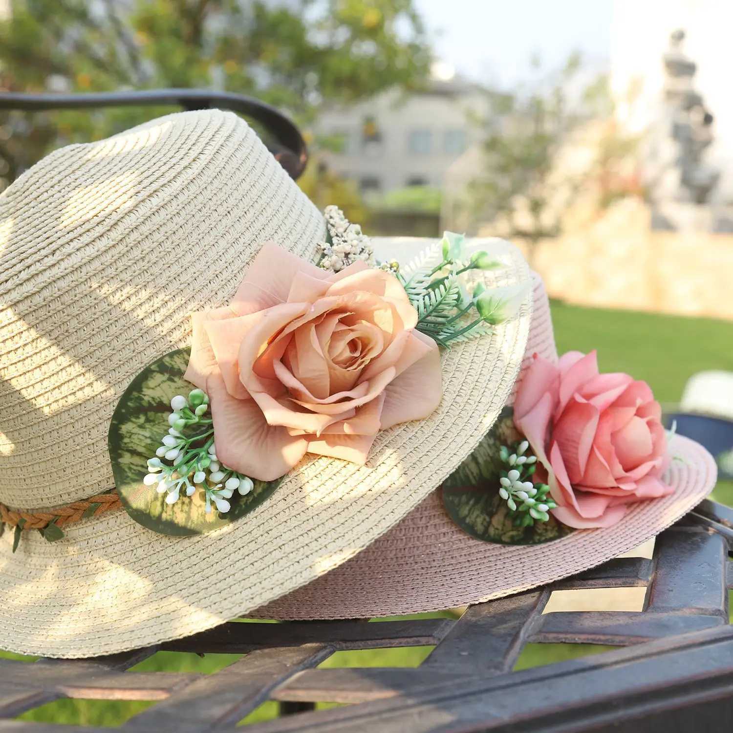 New Arrival sunscreen womens flat hat flower hat beach hat Barrel cap sun hat spring summer outdoor breathable sunshade straw hat U250616