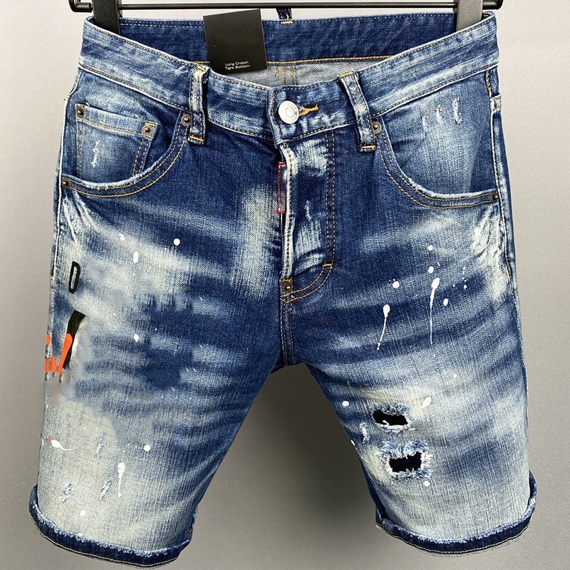 Designer Men's Denim Shorts Classic High Street Stretch Slim Fitting Jeans Retro Hip Hop Straight leg Five Short Pant