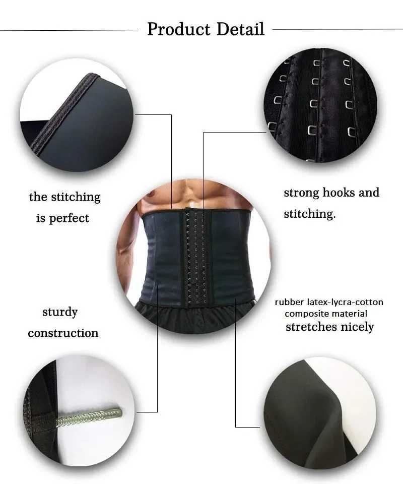 5XL 6XL Rubber Latex Waist Trainer Body Shaper Mens Sexy Shapewear Cincher Abdominal Belt Corset Bustier Fajas Colombian Girdle W250616