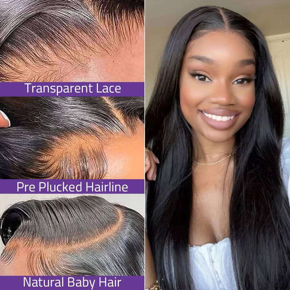 200 Density 13x6 HD Transparent Bone Straight Frontal 100% Human Hair Wigs 38 Inch 13x4 Lace Front Wig PrePlucked For Women