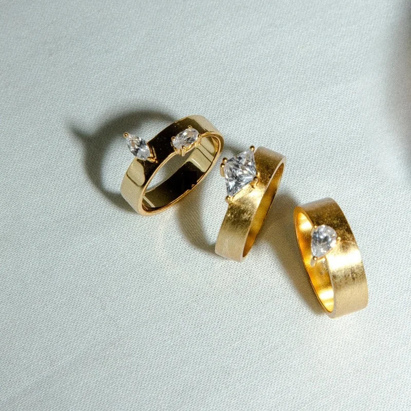 Gold Color Band Ring For Women Various Geometric 5A Cubic Zirconia Sparking Engagement CZ Band Ring 250610