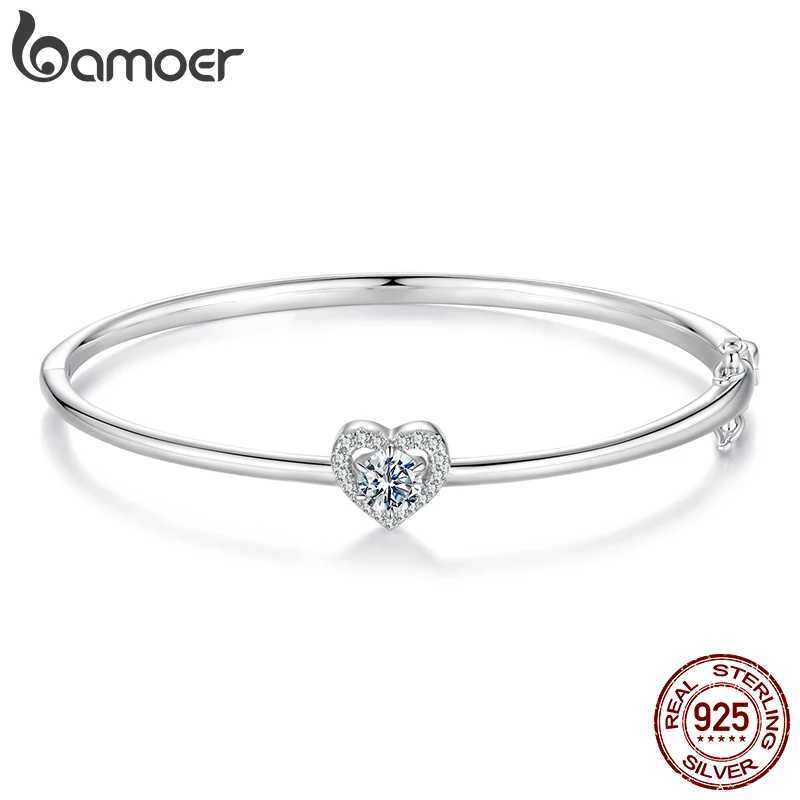 BAMOER 0.5CT Hollowed Heart Moissanite Round Cut D Color Wrist Cuff Bangle 925 Sterling Silver for Women Wedding Gift Z250616