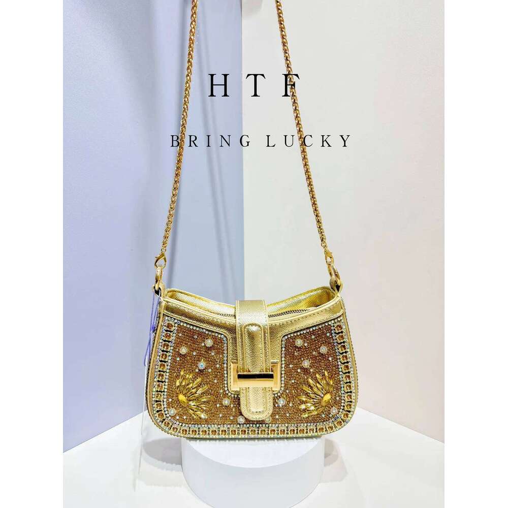 Fashionable Sequin Knotted Pu Material Dinner Hot Dia Rhinestone Handbag Chain Crossbody Clutch Bag