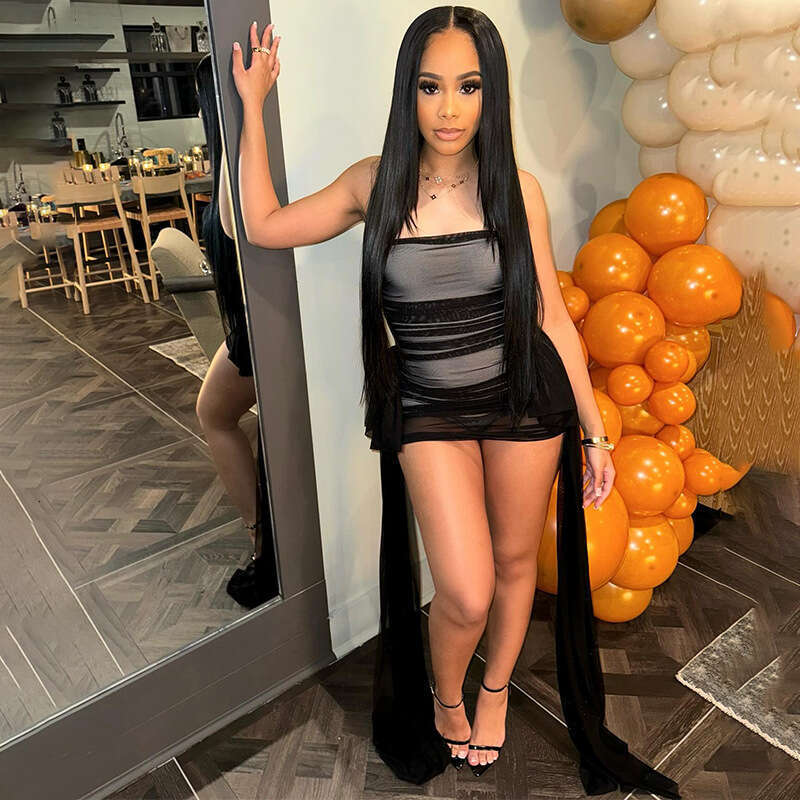 European and American Summer Solid Color Sleeveless Strapless Ribbon Short Slim Sexy Dress 2025 New Casual Fashion Trendy Clothing