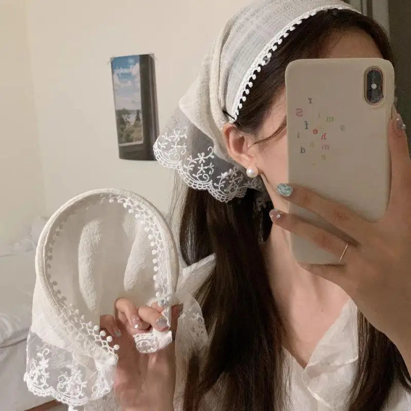 Retro Triangle Hair Band Korean Ins Lace Hair Scarf For Women Strap Hair Bag Headscarf Hat French Pastoral Style Travel Headband 250610