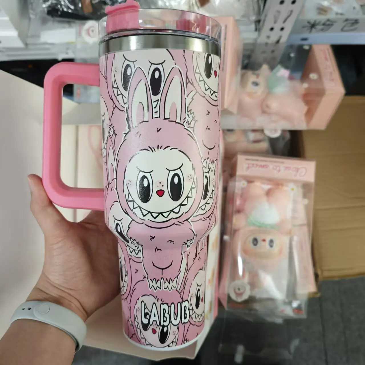 2025 New Labubu Handle Straw Lid Stainless Steel 40oz Vacuum Insulated Car Mug Double Layer Insulated Travel Mug XJ250616