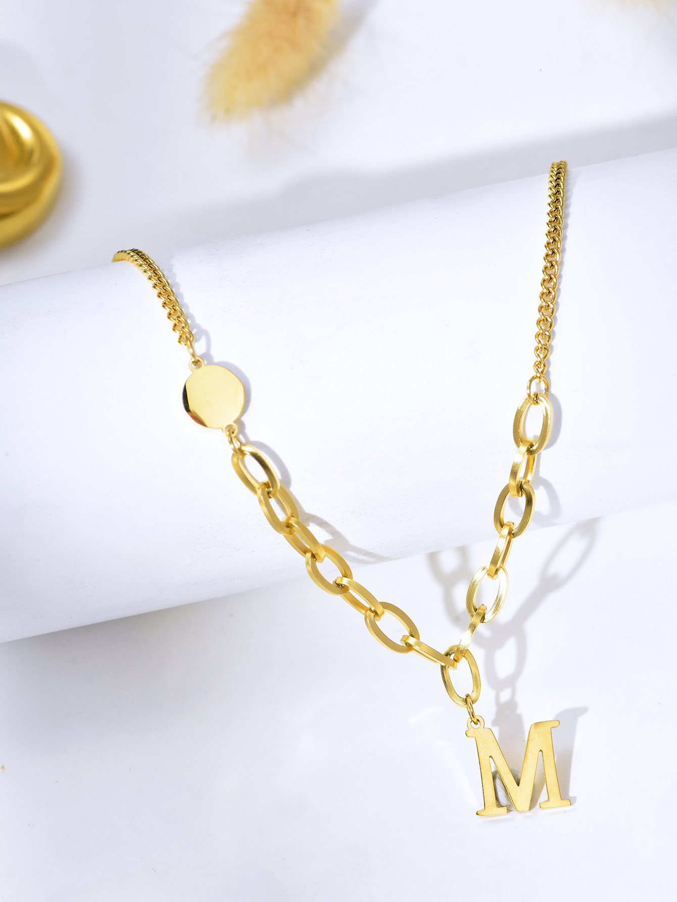 Fashion Style Personality Exaggerated Round Plate Splicing Necklace Titanium Steel Women's Design Non-Fading Jewelry