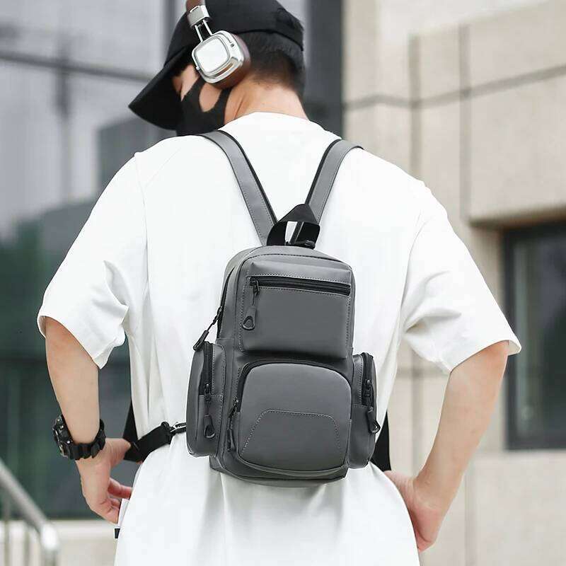 Men Solid Color Oxford Men's Mini Multifunctional Chest Shoulder Crossbody Bag Waterproof Backpack
