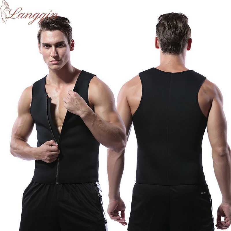 Men Waist Trainer Tummy Control Fitness Corset Zip Sauna Tank Top Neoprene Workout Shirt Vest W250616