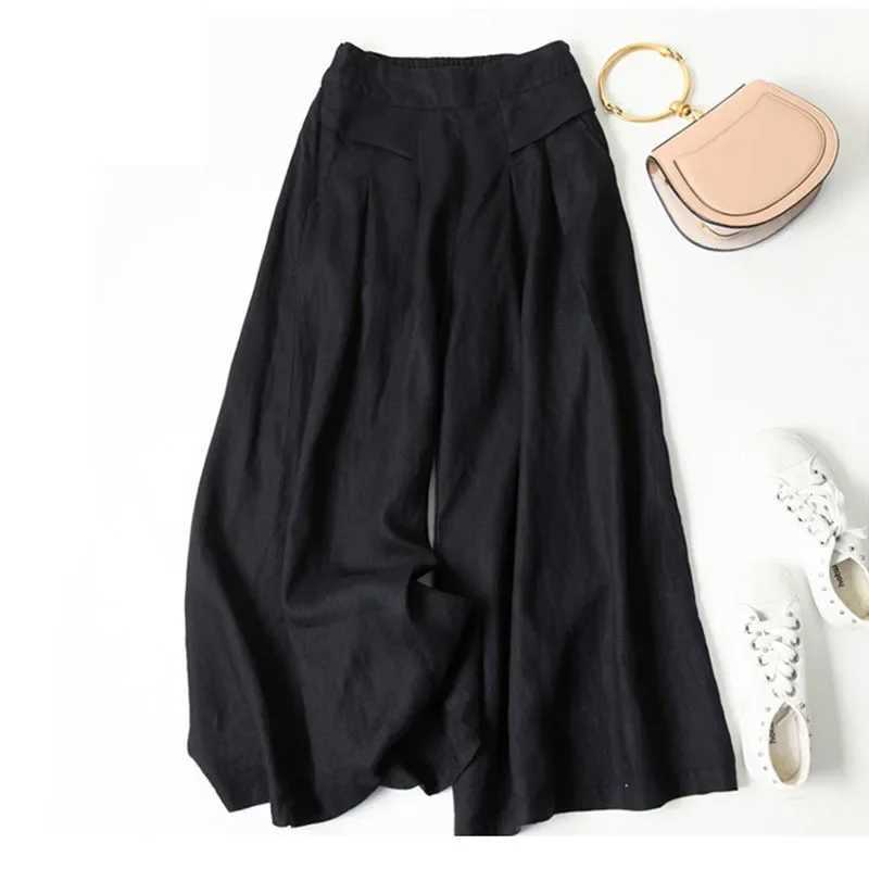 Cotton Linen Ankle Length Pants for Women Summer Thin Casual Pants Fashion High Waist Solid All Match Loose Wide Leg TrousersXJ250616