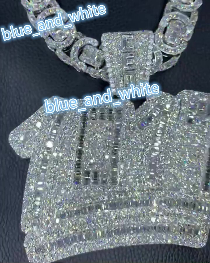 Round and Baguette Cut New Trendy Personalized Number Fully Iced Out VVS Moissanite S925 Sterling Silver Hip Hop Pendant for Him