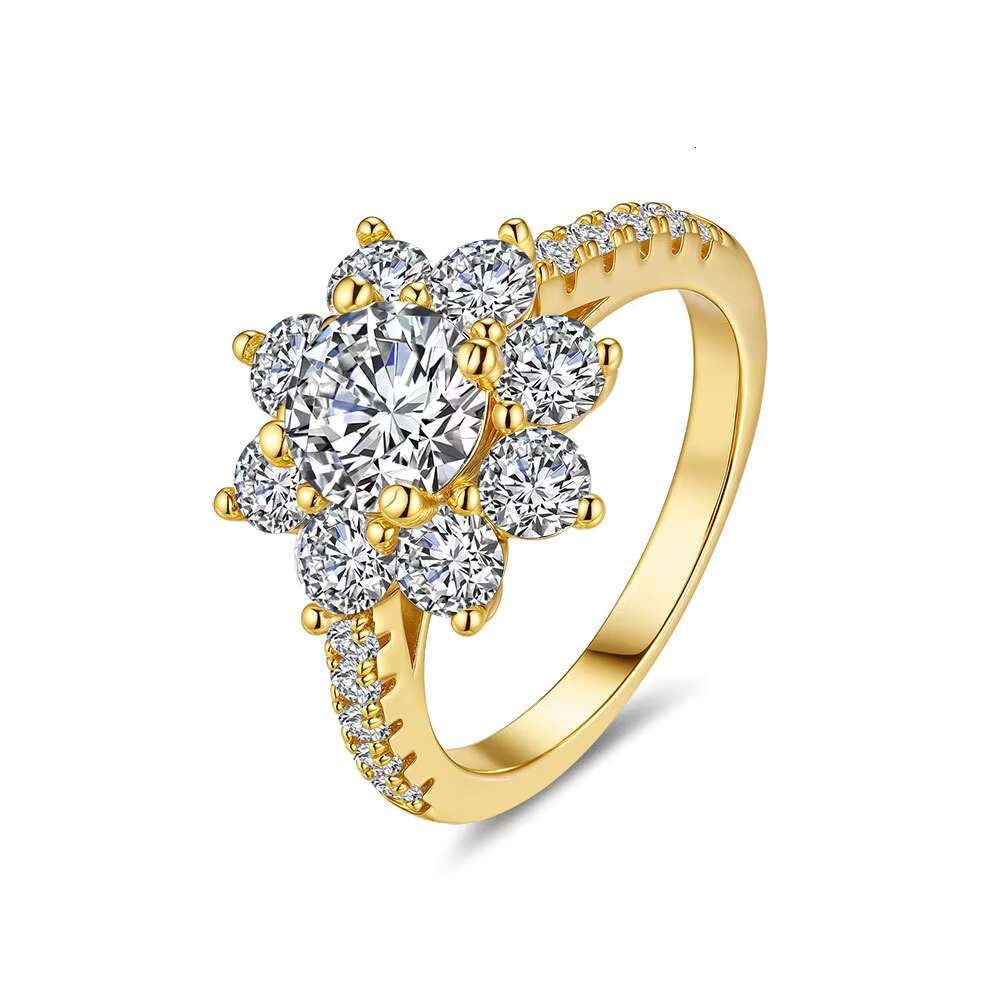 Real D Color 925 Sterling Silver Moissanite Ring Korean Fashion High Quality Sunflower Shape Moissanite 1CT 2CT Ring for Women