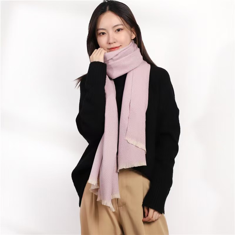 K1042 2024 Autumn and Winter New Imitation Cashmere Scarf Women Japanese and Korean Sweet Herringbone Pattern Macaroon Color Twill Solid Color Shawl