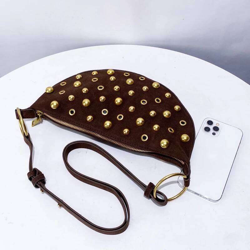 Women's Bags Designer Vintage Slim Faux Suede Crescent Bags For Women Designer Handbags Purses New In Rivet Hollow Small Underarm Shoulder