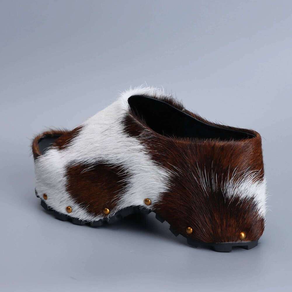 2025 Women Designer Platform Mules Real Calf Hair Leather Lined Slip On Clogs Slides Sandals Summer Fashion Comfort Shoes