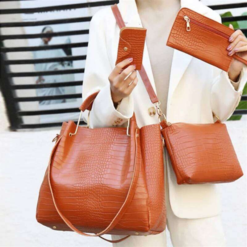 Women Fashion Crocodile Pattern Handbags Large Capacity Work Tote Bag Crossbody Purse Wallet Set for Travel, Beach, Shopping