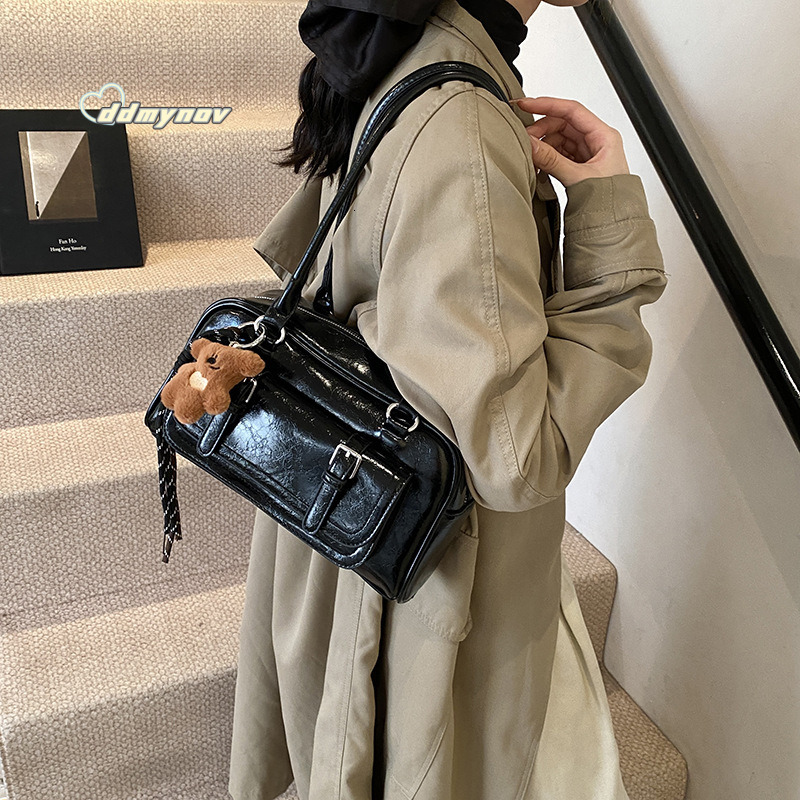 2024 Winter New Korean Style Trendy Travel Single Shoulder Women's Handbag Fashion Casual Boston Underarm Bag ddmynov ddmynov ddmynov ddmynov