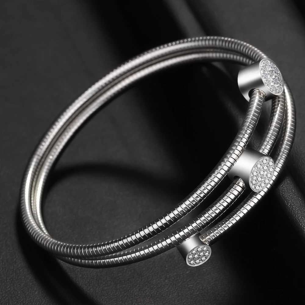 New Trendy Bangle Silver Color Crystal Ball High Quality High Polishing Double Layer Bangles For Women Z250616