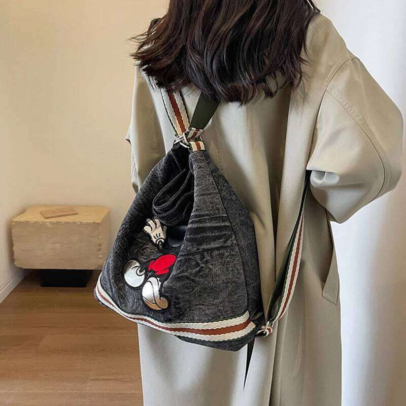 Cartoon Large Capacity Cowboy Women's Adjustable Wide Shoulder Strap Crossbody Bucket Bag